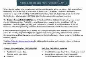 SAMHSA Helpline: Disaster Distress Support Disaster Information Hub – Latest Natural Disaster News & Emergency Resources SAMHSA Helpline: Disaster Distress Support | Disaster Information Hub – Latest Natural Disaster News & Emergency Resources